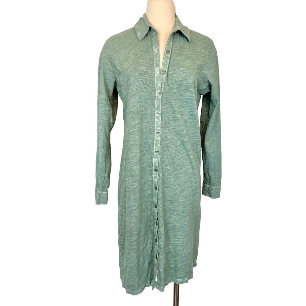 Peruvian Connection Lagos Cotton Button-Down Shirt Midi Dress Light Green L